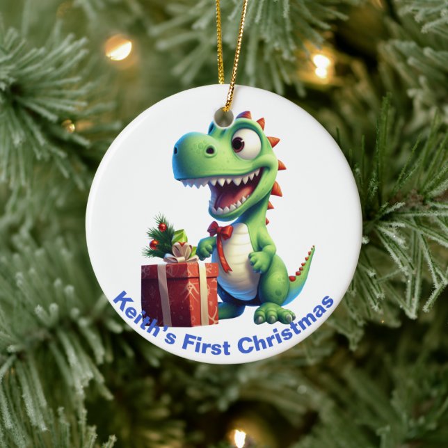 Baby’s First Christmas Dinosaur.  Customisable  Ceramic Tree Decoration (Tree)