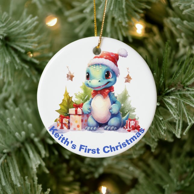 Baby’s First Christmas Dinosaur.  Customisable  Ceramic Tree Decoration (Tree)