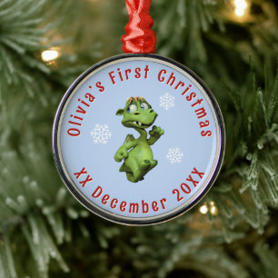 Baby’s First Christmas Dragon Custom Name Metal Tree Decoration