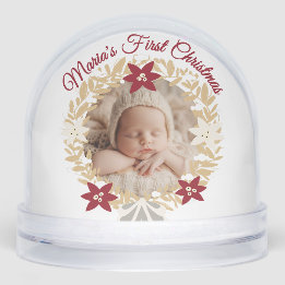 Baby’s First Christmas Gold Wreath Photo Snowglobe