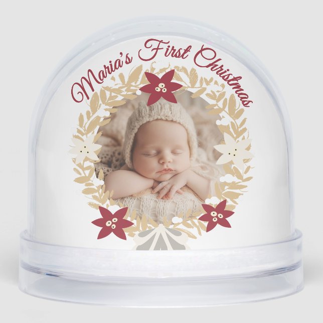 Baby’s First Christmas Gold Wreath Photo  Snowglobe (Front)