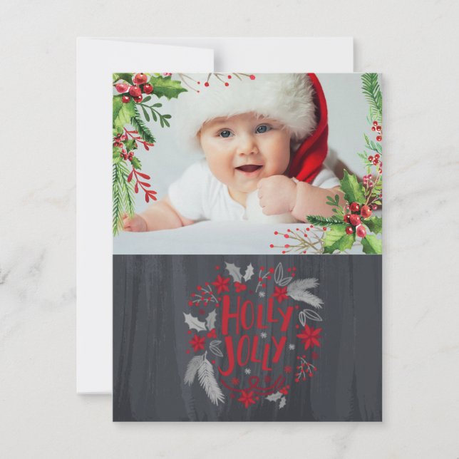 Baby’s First Christmas, Holly Berries,Baby Photo Holiday Card (Front)