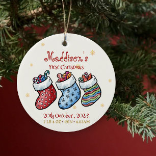 Baby’s First Christmas Name & Birth Stats Keepsake Ceramic Tree Decoration