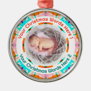 Baby’s First Christmas Orange Blue Pink Photo Gift Metal Tree Decoration