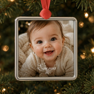 Baby’s First Christmas Personalised Baby Photo  Metal Tree Decoration