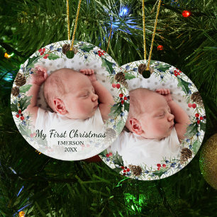 Baby’s First Christmas Photo Holiday Wreath Ceramic Tree Decoration