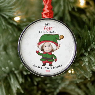 Baby’s First Christmas Photo, Little Elf Costume Metal Tree Decoration