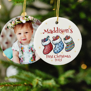 Baby’s First Christmas Photo Name, Birth Stats Ceramic Tree Decoration