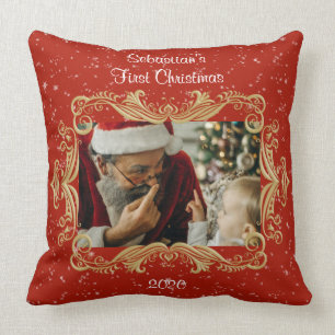 Baby’s First Christmas Photo Template Name Date Cushion