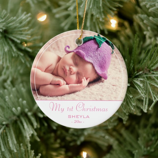 Baby`s First Christmas Pink Baby Girl Photo Ceramic Tree Decoration (Tree)