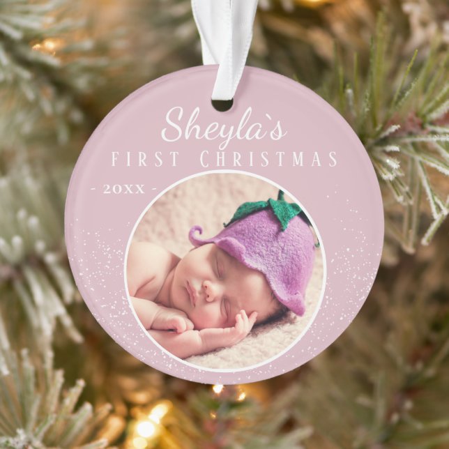 Baby`s First Christmas Pink Baby Girl Photo Ornament (Tree)