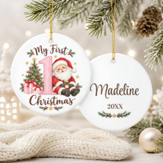 Baby’s First Christmas Pink Santa Ceramic Tree Decoration