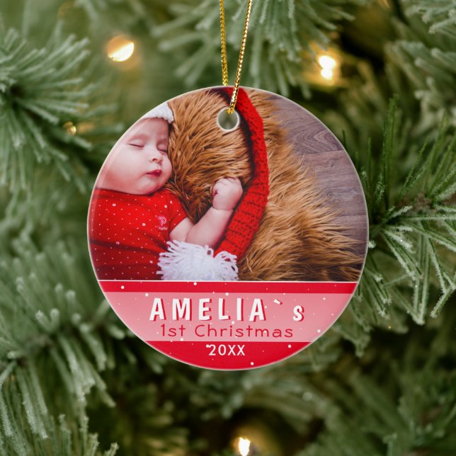 Baby`s First Christmas Red Photo Ceramic Tree Decoration (Tree)