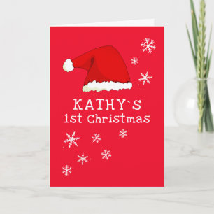Baby`s First Christmas Red Santa Hat Snowflake Card