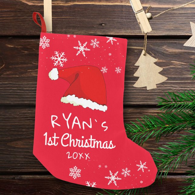 Baby`s First Christmas Red Santa Hat Snowflake Small Christmas Stocking (Creator Uploaded)