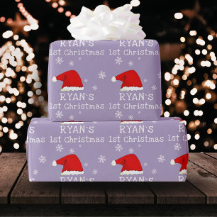 Baby`s First Christmas Red Santa Hat Snowflake  Wrapping Paper