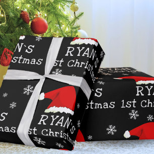 Baby`s First Christmas Red Santa Hat Snowflake  Wrapping Paper