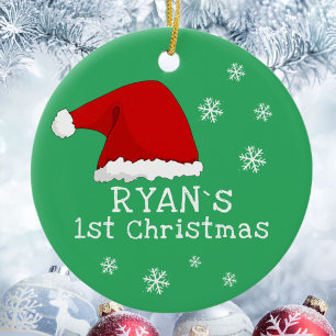 Baby`s First Christmas Red Santa Hat Snowflakes Ceramic Tree Decoration
