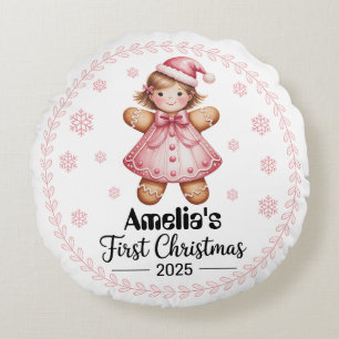 “Baby’s First Christmas Round Pillow-Editable Round Cushion
