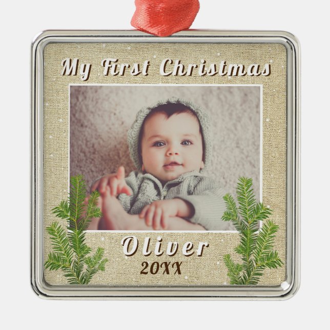 Baby`s First Christmas Rustic Metal Tree Decoration (Front)