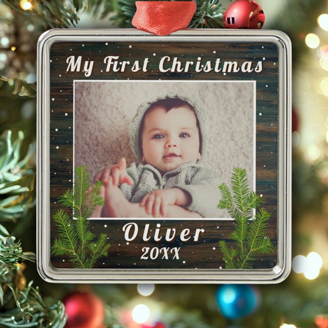Baby`s First Christmas Rustic Wood Metal Tree Decoration (Creator Uploaded)