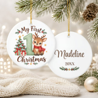 Baby’s First Christmas Sage Green Reindeer Ceramic Tree Decoration