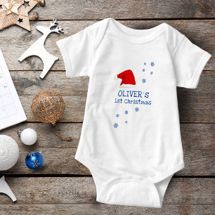 Baby`s First Christmas Santa Hat Snowflake  Baby Bodysuit