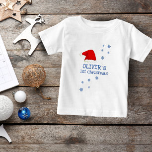 Baby`s First Christmas Santa Hat Snowflake Baby T-Shirt
