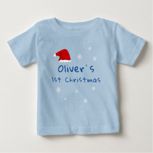Baby`s First Christmas Santa Hat Snowflake Blue Baby T-Shirt
