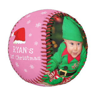 Baby`s First Christmas Santa Hat Snowflake Photo  Baseball