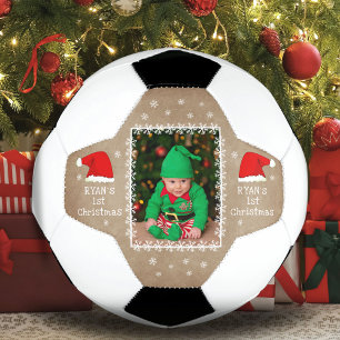 Baby`s First Christmas Santa Hat Snowflake Photo Football