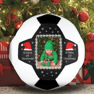 Baby`s First Christmas Santa Hat Snowflake Photo Football