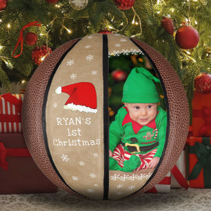 Baby`s First Christmas Santa Hat Snowflake Photo Mini Basketball