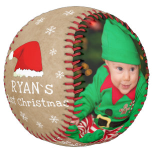 Baby`s First Christmas Santa Hat Snowflake Photo Softball