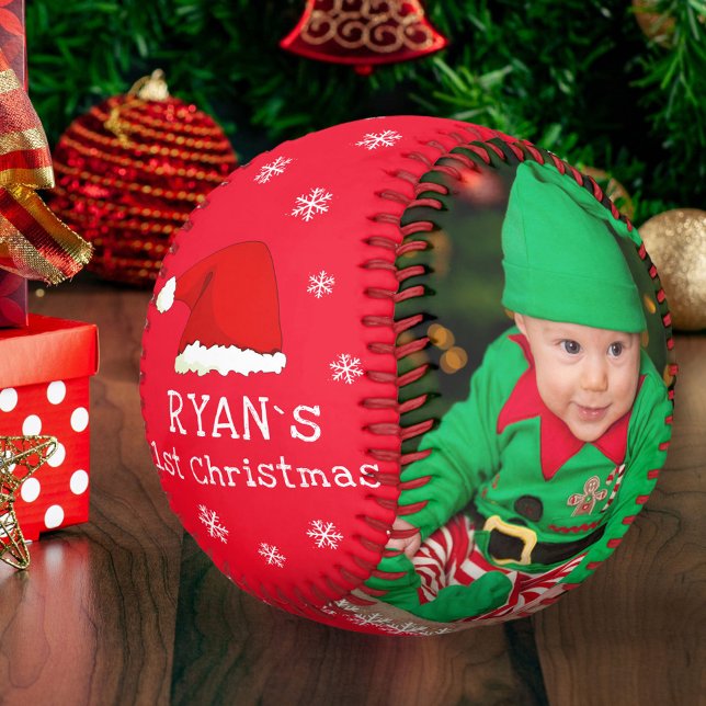 Baby`s First Christmas Santa Hat Snowflake Photo  Softball (Creator Uploaded)