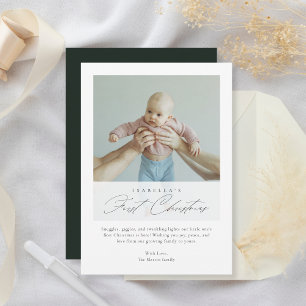 Baby’s First Christmas Script Minimalist Green Holiday Card
