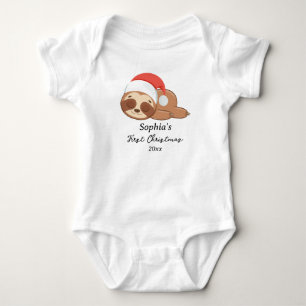 Baby’s First Christmas Sloth Custom Name Baby Bodysuit