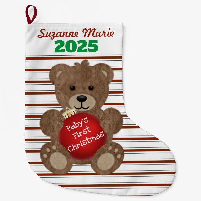 Baby’s First Christmas Teddy Bear Large Christmas Stocking (Front)