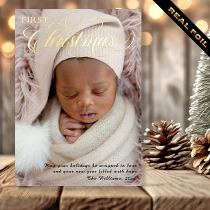 Baby’s First Christmas Typography Photo  Foil Holiday Card