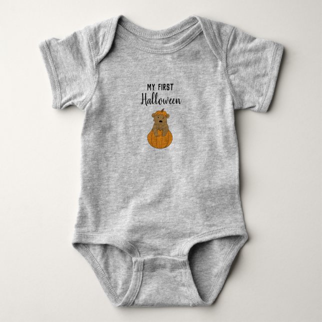 Baby’s First Halloween Bear Pumpkin Baby Bodysuit (Front)