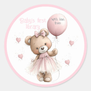 Baby’s First Library Sticker Pink Teddy Bear
