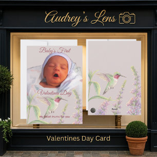 Baby’s First Valentine’s Day Whimsical Hummingbird Holiday Card