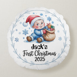 Baby’s First Xmas 2025 Round Pillow – Editable