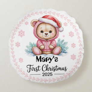 Baby’s First Xmas 2025 Round Pillow – Personalised
