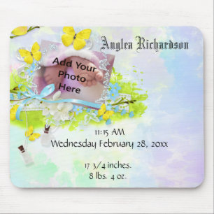 Baby’s Yellow Bird and Butterfly Photo Frame Mouse Mat