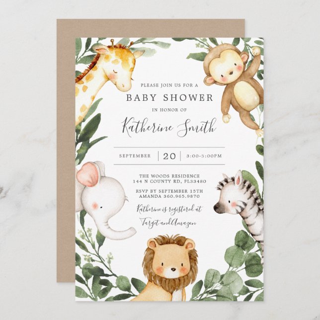 Baby Safari Animals Baby Shower Invitation (Front/Back)