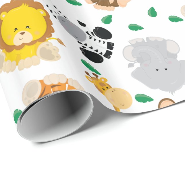 Baby Safari Animals Pattern Wrapping Paper (Roll Corner)