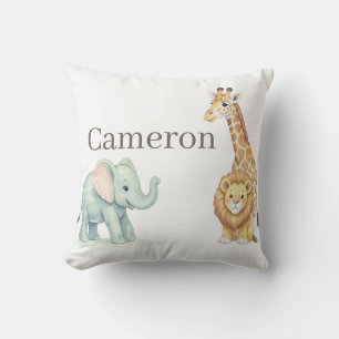 Baby Safari Animals with Custom Name Cushion