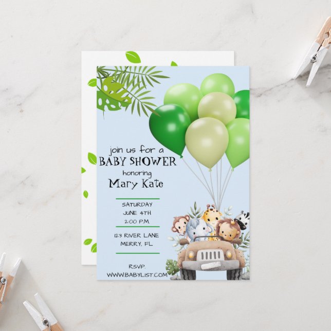 Baby Safari Baby Shower Invite (Front/Back In Situ)