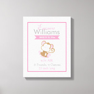 Baby Safari Pink Sleepy Monkey Nursery Art Gift Canvas Print